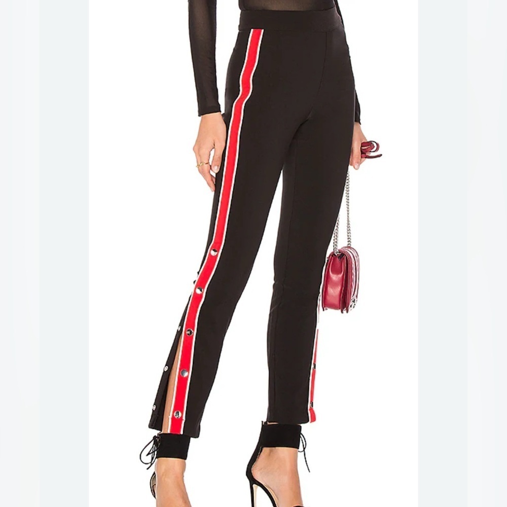 LOVERS + FRIENDS BLACK ON TRACK SNAP SIDE RED STRIPES SKINNY PANTS SZ LARGE NWT